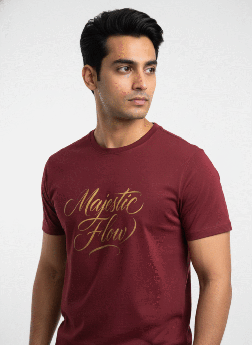 round neck half sleeves t shirt majestic flow