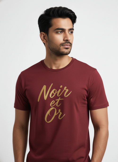 round neck half sleeves t shirt – noir et or